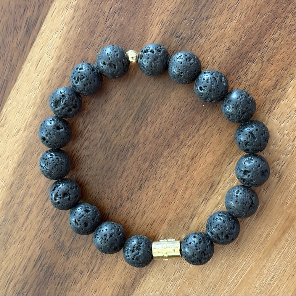 Lava Stone Bracelet with 14k Gold Accent